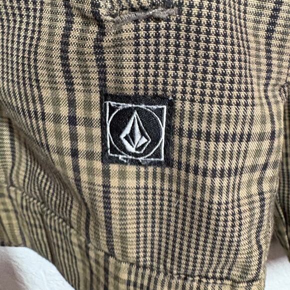 Volcom Full Zip Jacket Skate Surf Casual Plaid Olive Tan Black Knit Collar - M - Picture 7 of 11